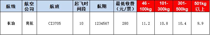 長治空運(yùn)報(bào)價(jià)表-長治飛機(jī)空運(yùn)價(jià)格-9月17號(hào)